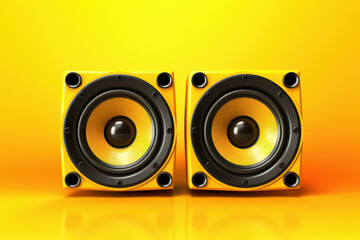 Stage sound speakers on yellow background - obrazy, fototapety, plakaty