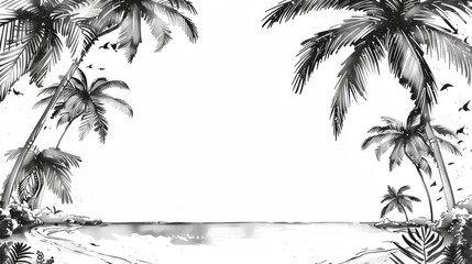 Vintage Tropical Beach Illustration with Palms