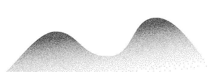 Dotwork wave grain pattern background. Abstract dot stipple lines. Vector illustration isolated on white background with sand texture, grainy effect, black noise dots