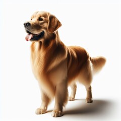 Image of isolated golden retriever against pure white background, ideal for presentations
