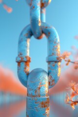 Naklejka premium Close-Up of Rusty Blue Chain Links with Blooms 