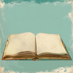 Vintage notebook open to blank pastel pages, close-up, nostalgic mood, graphic design , hyper realistic