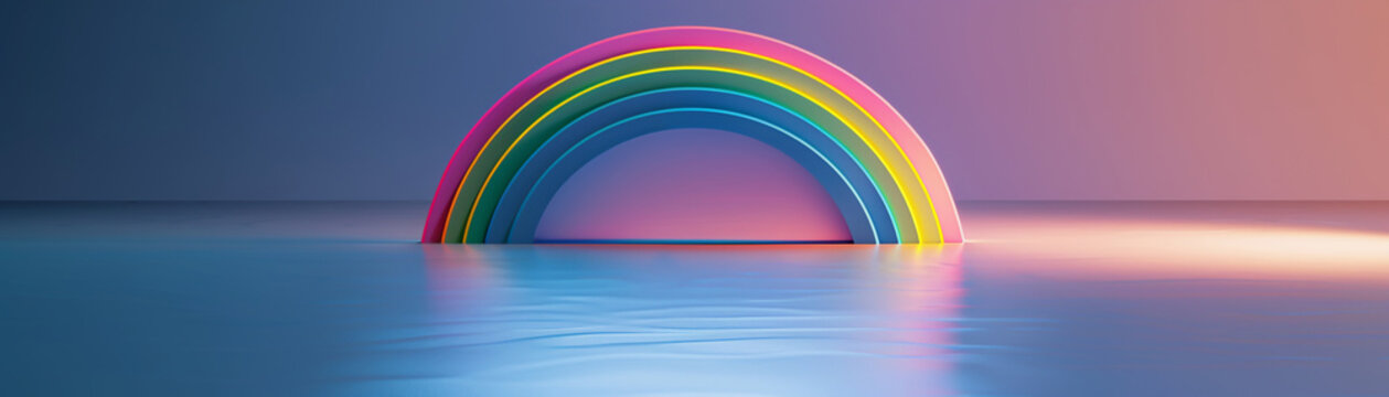 Rainbow, 3D classic minimal, daylight, wide shot, high contrast, sleek, 3D render , 3DCG , cinematic , 8K , high-resolution