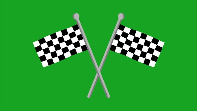 Race Cross table flag on Green screen, Race flag 3D Animation waving in the wind isolated on Green Background