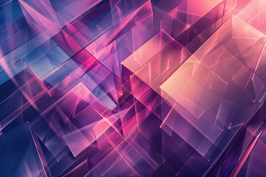 horizontal pink image of geometric transparent shapes and layers in an abstract background