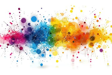 Abstract network computing circular dots connected with colorful lines background wallpaper design images