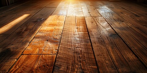 Closeup of a wooden floor, showcasing the texture and natural beauty of the wood flooring, with detailed patterns on each plank