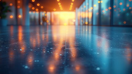 Obraz premium Defocused image of illuminated lights in building copy space for texT