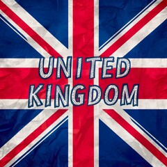 Obraz premium United Kingdom text on a flag typographic design vector illustration, United Kingdom flag country colors style.