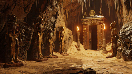 3d illustration fantasy temple entrance with skeleton