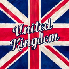 Obraz premium United Kingdom text on a flag typographic design vector illustration, United Kingdom flag colours style.
