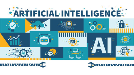 Using the website or software technology AI to help and support work for chatbot, chat ai, generate image, write code, and data analysis using technology smart robot AI. Vector infographic web banner.
