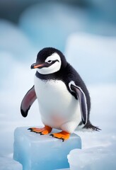 Picture, a little penguin on ice