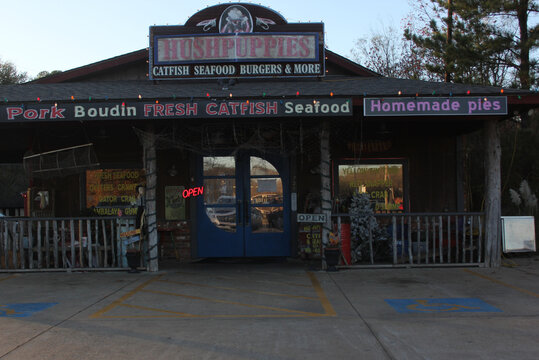 Henderson TX - December 17, 2023: Local Restaurant Hushpuppies Catfish and Seafood located in Henderson TX