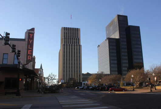 Tyler, TX - January 3, 2024: Buildings located in downtown Tyler, TX