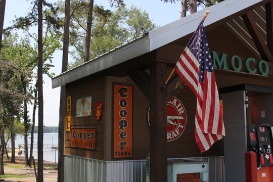 Whitehouse, TX - June 22, 2023: Old Gas Station at the Boulders on Lake Tyler in Whitehouse TX