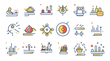Set of outline icons related to analysis, infographic, analytics сreated with Generative Ai
