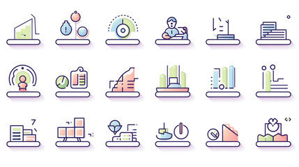 Set of outline icons related to analysis, infographic, analytics сreated with Generative Ai