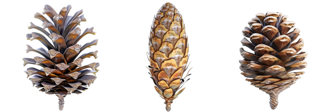 set of conifer cones, highly detailed, isolated on transparent background