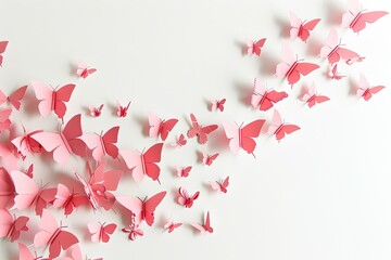 Luxury Pink Paper Butterflies Scattered On White Background 