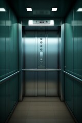 Elevator pitch in a literal elevator, cramped space, comedic expressions, close-up - obrazy, fototapety, plakaty