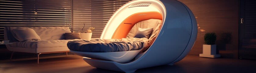 Start-up launch of a nap pod company, humorous demo, wide angle, soft lighting