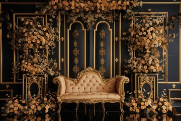 Luxury wedding stage decoration. stage decoration for wedding. wedding ceremonies decoration. wedding hall decoration. elegant wedding stage with flowers.