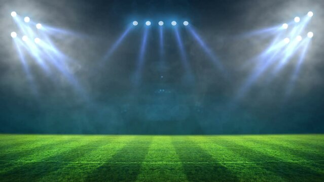 stadium Moving lights, animated flash with people fans. 3d render illustration cloudy sunset	