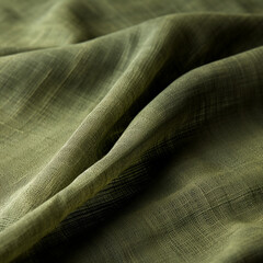 military green hemp sheet fabric zoomed in product photo showcasing silver threads weaved inside сreated with Generative Ai