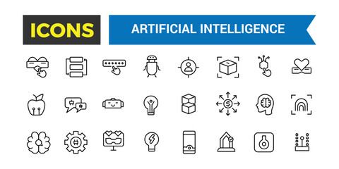 Artificial Intelligence Line Icons Collection, Big Ui Icon Set In A Flat Design, Thin Outline Icons Pack, Vector Illustration