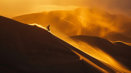 Action-packed desert sport at sundown, great for thrill-seeking and adventure travel.