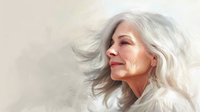 Soft-focus on a thoughtful senior woman. Perfect for mature lifestyle, wellness.