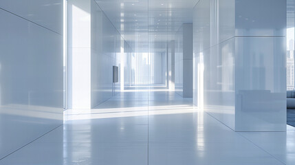 Fototapeta na wymiar Modern Architectural Interior with Bright Light, Clean Lines in a Spacious Business Hallway