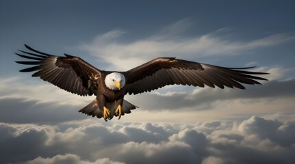 Obraz premium Eagle flying over a collage of urban images.generative.ai 