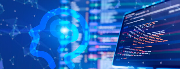 Work from home. Programmer coding code on notebook screen at home.