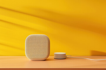 wireless portable speaker on yellow background