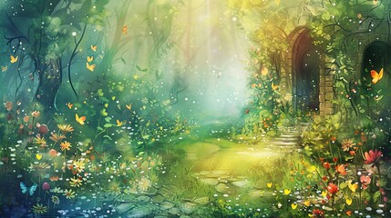 fantasy green forest abstract background