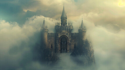 Door in a fantasy castle with a cloud background door