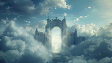 Door in a fantasy castle with a cloud background door