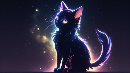 Midnight Feline Serenade under Luna's Glow - obrazy, fototapety, plakaty