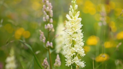 Obraz premium Close up view of a white flower in a meadow