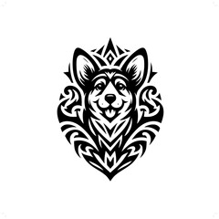 Obraz premium Corgi dog in modern tribal tattoo, abstract line art of animals, minimalist contour. Vector