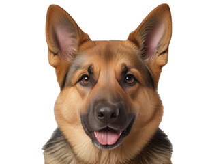 Cute fluffy portrait smile Puppy dog German Shepherd that looking at camera isolated on clear png background