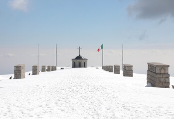 Pieve, TV, Italy - March 13, 2024: Military Memorial of Grappa Mount