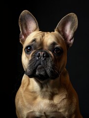 Studio portrait of a dog over a black background french bulldog