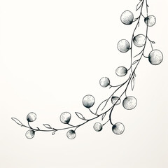 Obraz premium a set of illustrated single, single-colored twigs with rounded leaves and balls in a lineart style, drawn with a fineliner сreated with Generative Ai