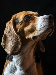 Studio portrait of a dog over a black background beagle