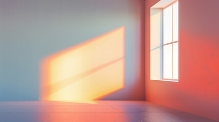 Smooth wall with a window casting a rectangular patch of light in a contrasting gradient color