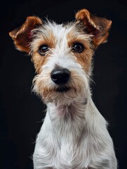 Studio portrait of a dog over a black background Fox Terrier