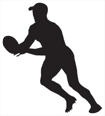 Rugby player passing ball silhouette, isolated vector illustration.